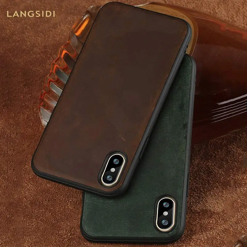 Buy Retro Genuine PULL UP Leather phone case for iphone X 11 11 Pro Max XS XR xsmax 6 6s 5 5s se 7 8 plus 360 full protection cover