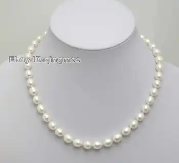 

SALE small 5-6MM Rice shape WHITE Natural freshwater PEARL 17" NECKLACE -nec5024 Wholesale/retail Free ship