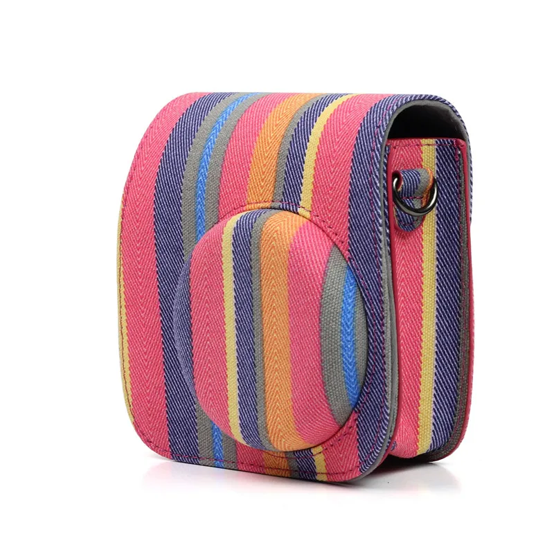 

For Fujifilm Instax Mini 8 8+ 9 Camera Accessories Stripe Retro Canvas Instant Camera Shoulder Protector Cover Case Pouch Bag