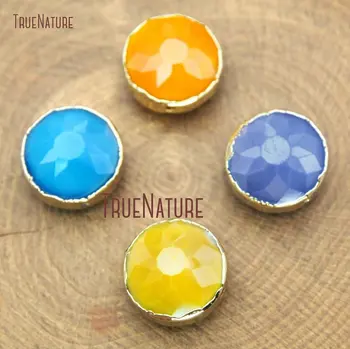 

10Pcs Purlple, Yellow, Blue Glass Crystal Beads Pure Gold Color Faceted Round Shape Loose Beads Outlet 14mm BE14684