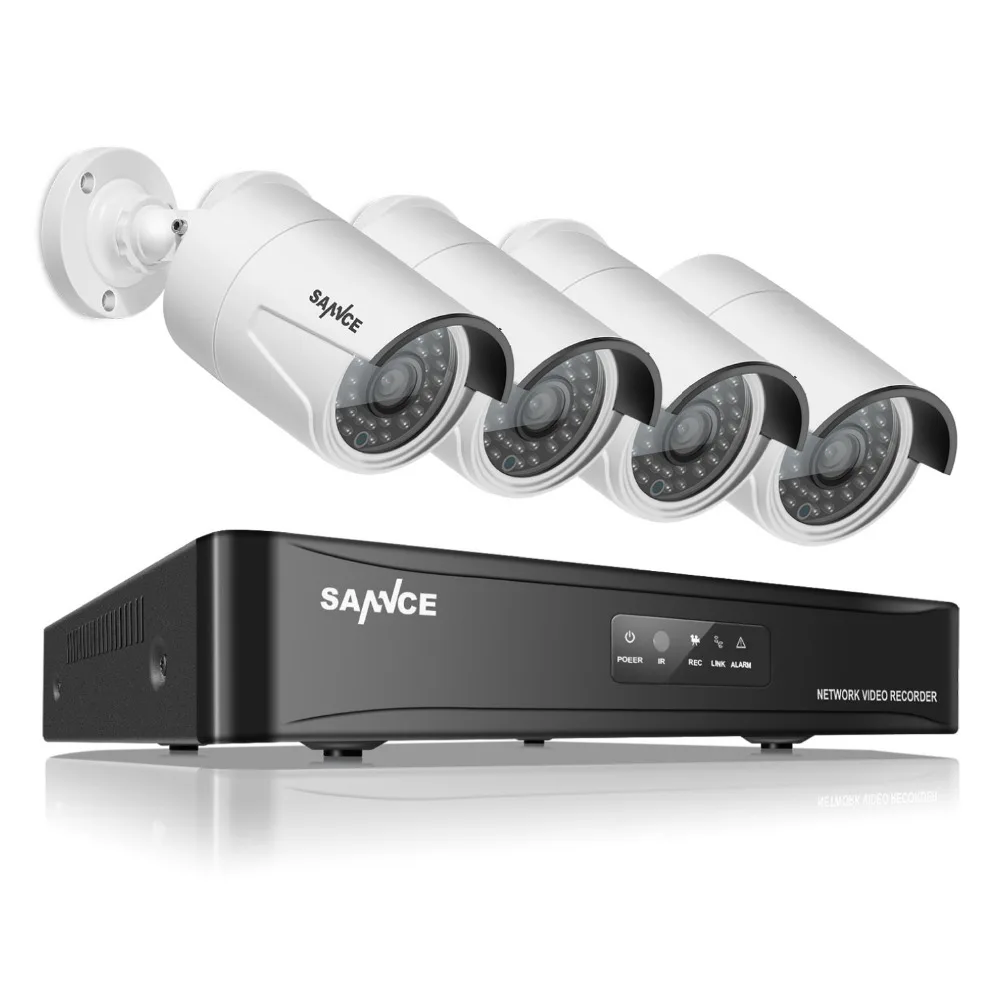 SANNCE 4CH NVR CCTV, комплект видеонаблюдения, 4 шт., 2,0 Мп, водонепроницаемая ip-камера, домашняя система видеонаблюдения, 1080P POE