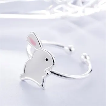 

LULU-PIG 925 silver ring cute bunny fashion ring small animal glue ring R0081
