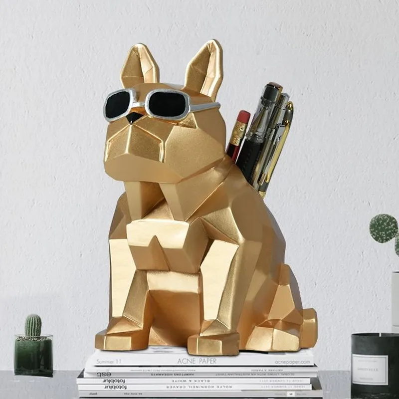 

Home Creative Geometry Bulldog Pen Case Ornaments Dog Pen Holder Office Study Ornaments Desktop Pen Craft Creative Gift R520