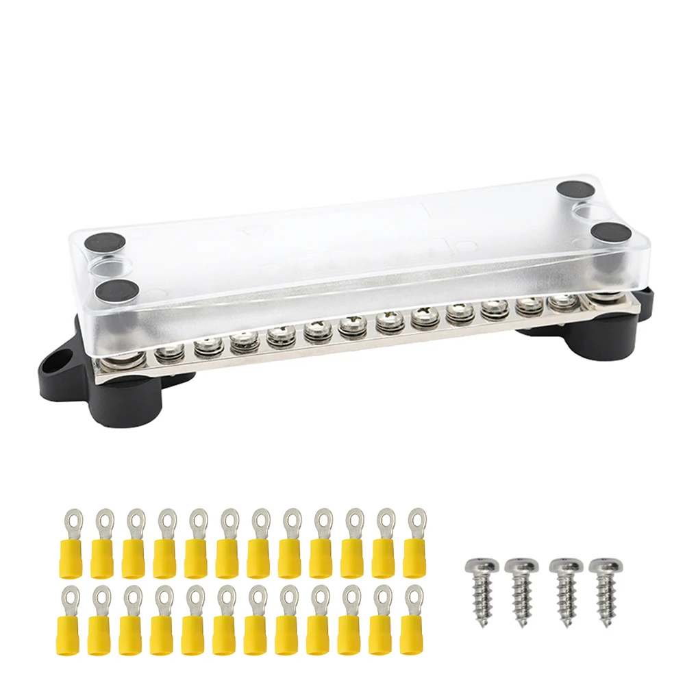 Dual Row Bus Bar Electrical Terminal Junction Box 12V 150A 4 Studs 16 Terminals/24 Terminals