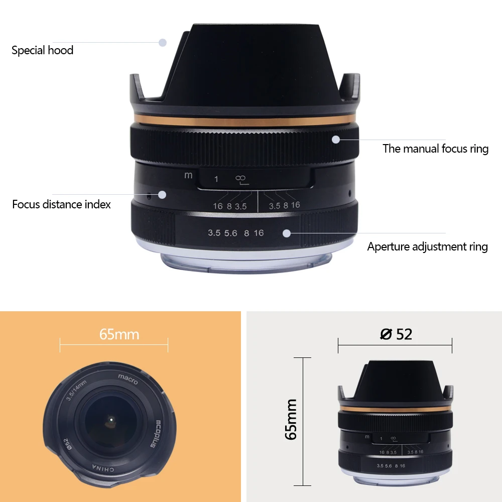 Mcoplus 14 мм f/3,5 Широкоугольный макро объектив с ручным фокусом для Canon EF-E M1 M2 M3 M5 M6 M10 M100 APS-C беззеркальная камера