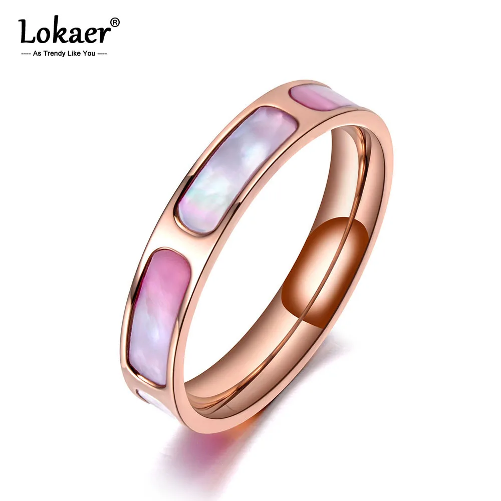 

Lokaer Trendy Titanium Stainless Steel Wedding Rings For Women Girls Rose Gold Shell CZ Crystal Female Engagement Jewelry R19072