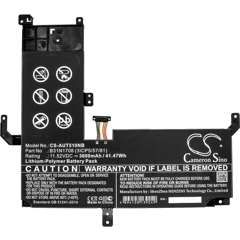 Аккумулятор Cameron Sino 3600mAh для Asus VivoBook Flip TP510 TP510UA 0B200 02720000 B31N1708 (3ICP5/57/81)|Цифровые