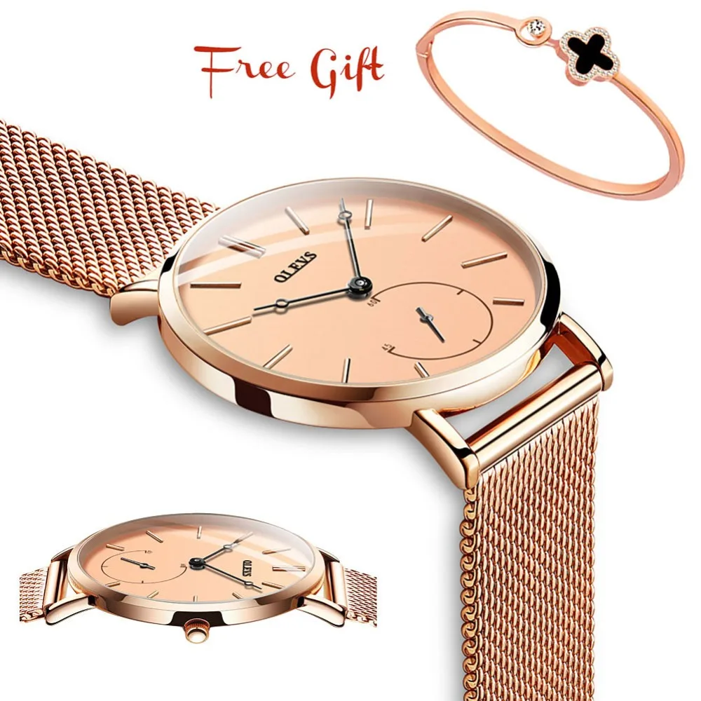 Роскошные часы Montre Femme ультра тонкие розового золота для женщин женские из
