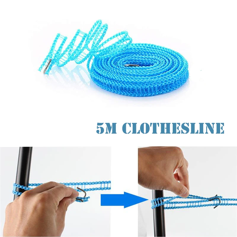 

Windproof 5m Clothesline Adjustable Strength Nylon Durable Anti Slip Drying Clothes Hangers Rope Drying Washing Line Laundry