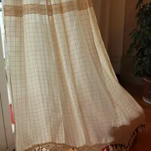 Клетчатые хлопковые и льняные КРУЖЕВНЫЕ ШТОРЫ на подтяжках для спальни, гостиной, кухни, 150*250 см, 2 цвета