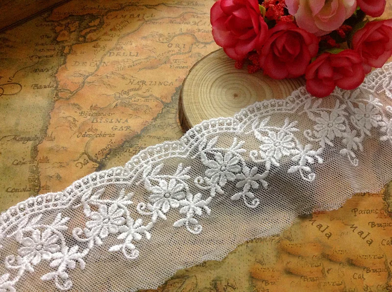

10 yard 5cm 1.96" wide white mesh embroidery lace trim ribbon SL4K571
