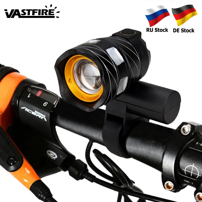 Zoomable T6 LED հեծանիվ թեթև հեծանիվ առջևի լամպի ջահը լուսարձակող լապտերներով USB վերալիցքավորվող ներկառուցված մարտկոցով