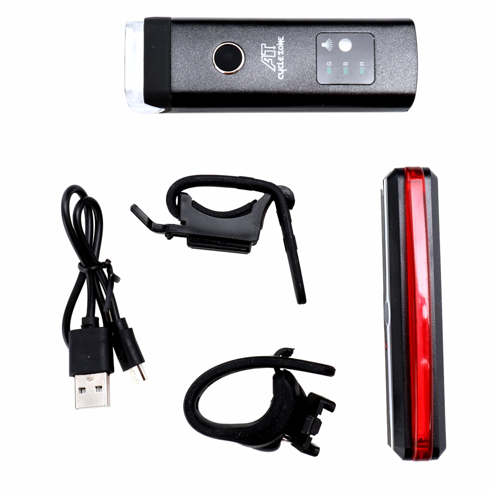 

USB Charge Bike Light Set of Intelligent Sensor Front Light + Red Taillight Waterproof Warning Lights for Outdoor Cycling