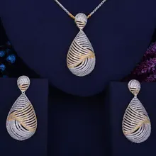 GODKI Water Drop Luxury 2 Tone Women Wedding Naija Bridal Cubic Zirconia Necklace Earring Dubai Dress Up Party Jewelry Set