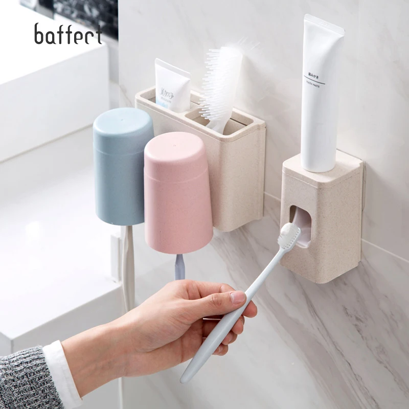 

New Automatic Toothpaste Dispenser Holder Family Set Wall Mounted Tooth Brush Holder Rack Squeezer Bathroom Accessories Sets
