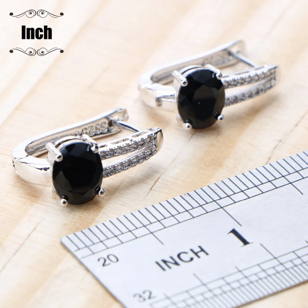 Bridal Silver 925 Jewelry Sets For Women Black Earrings Wedding Costume Jewelry Zircon Rings Bracelet Necklace Set Gifts Box