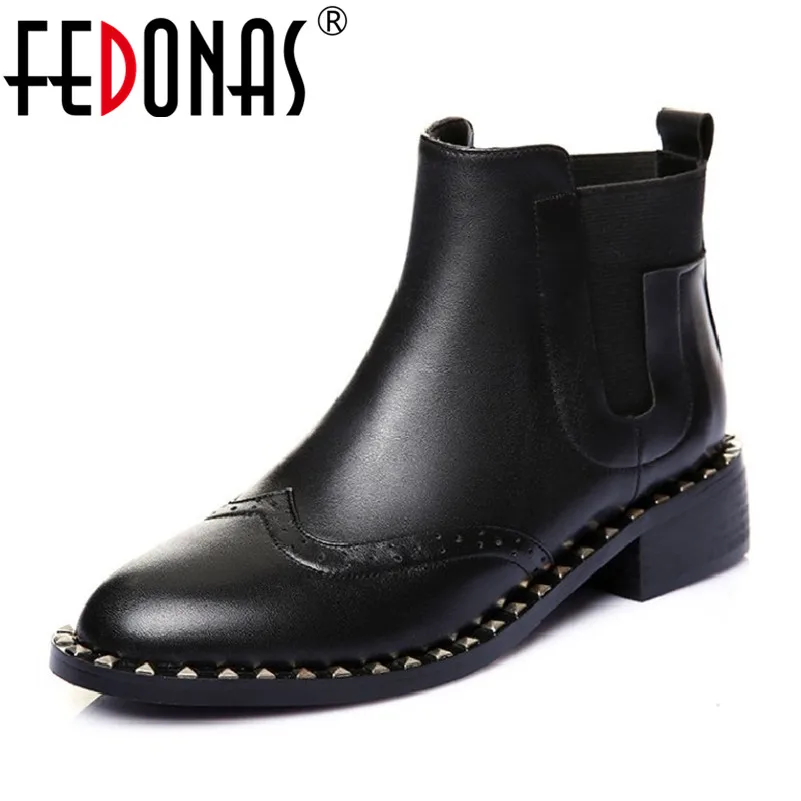 

FEDONAS New 2019 Women Ankle Boots Genuine Leather Round Toe High Heels Motorcycle Boots Comfort Casual Shoes Woman Basic Boots