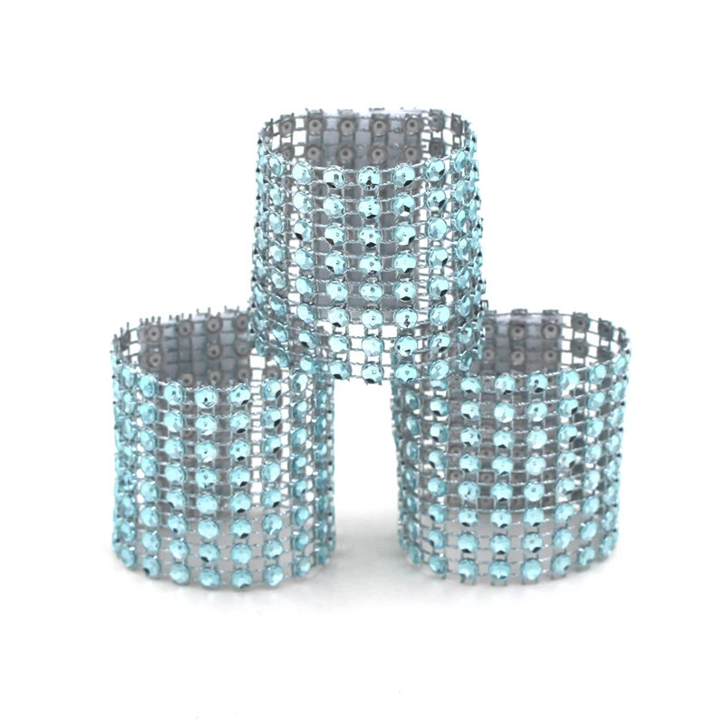 50Pcs Plastic Rhinestone Wrap Light Blue Napkin Ring Napkin Buckle