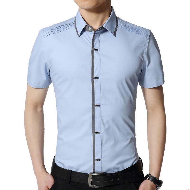 Brand Men's Short Sleeve Shirts Summer Designer Male Pure Cotton Solid