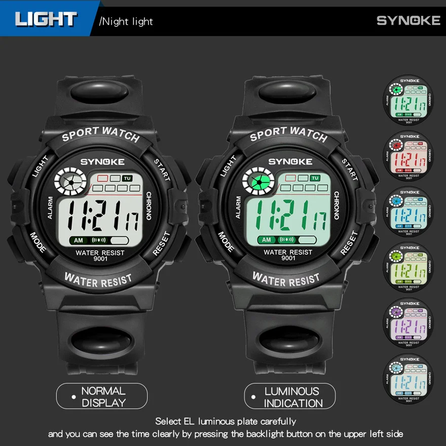 SYNOKE Sport студент дети часы мальчики девочки G Style шок LED цифровые электронные