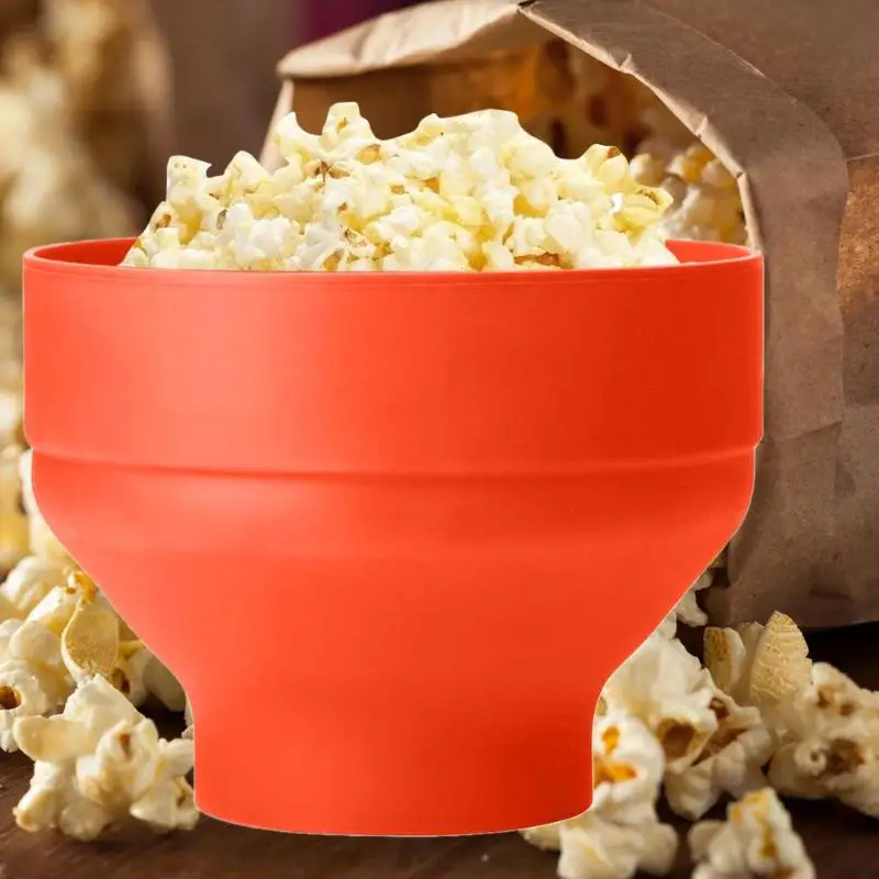 Hot New Popcorn Microwave Silicone Foldable Red High Quality Kitchen Easy Tools DIY Popcorn Bucket Bowl Maker With Lid bowl