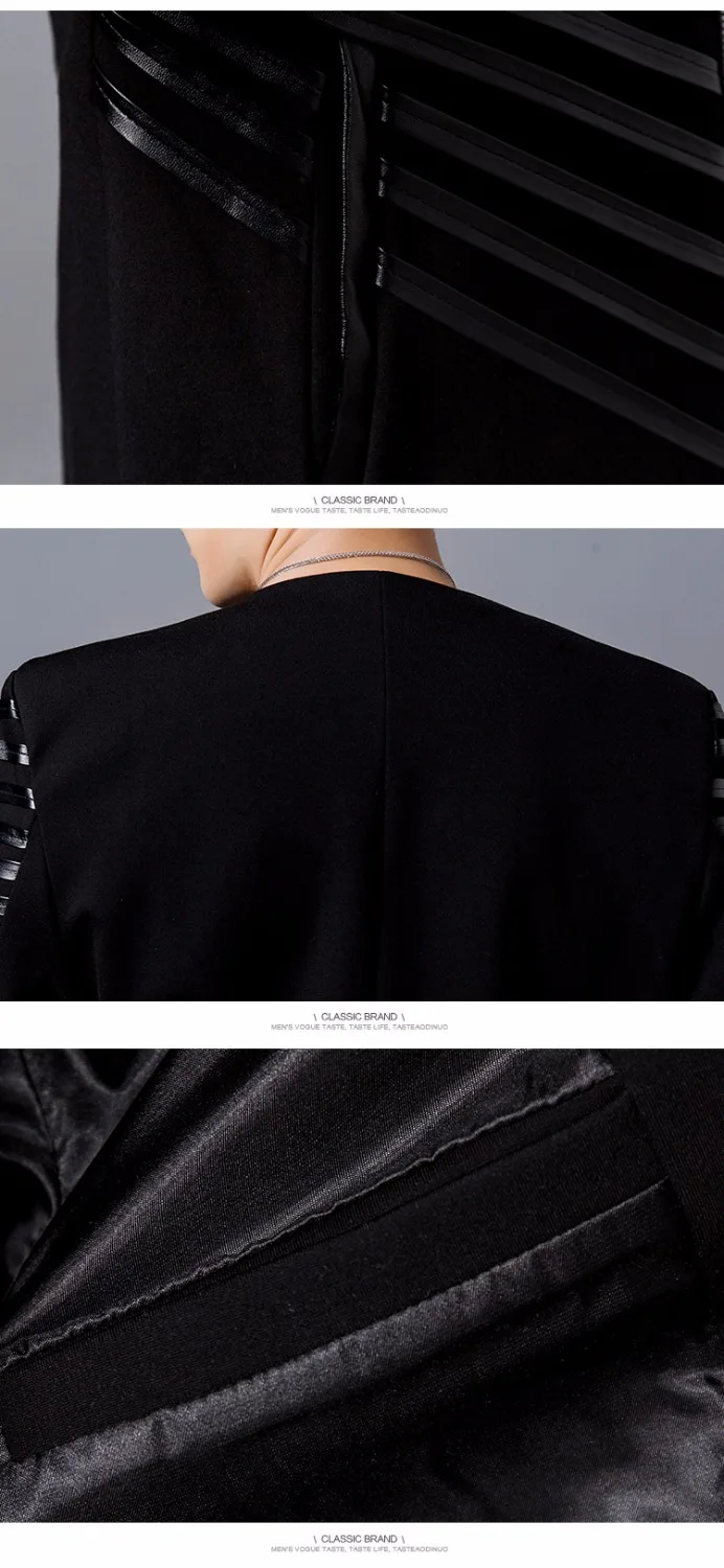 Настоящие мужские черные полосы шитье события/сценическое представление короткий смокинг куртка/сценическое представление/Азиатский размер