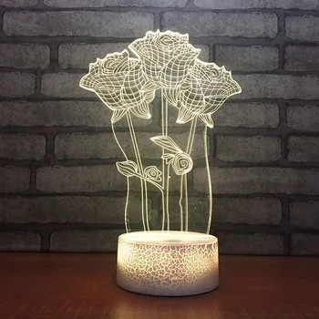 

Rose 3d Small Night Lamp Home Bedroom Decoration Air 3d lamp Valentine's Day gift White base Lovely 7 color change Light