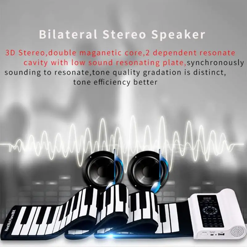 61 Keys Soft Keyboard Portable Silicone Roll Up Electronic Piano Bluetooth MID Flexible Piano with Speaker Built-in Microphone