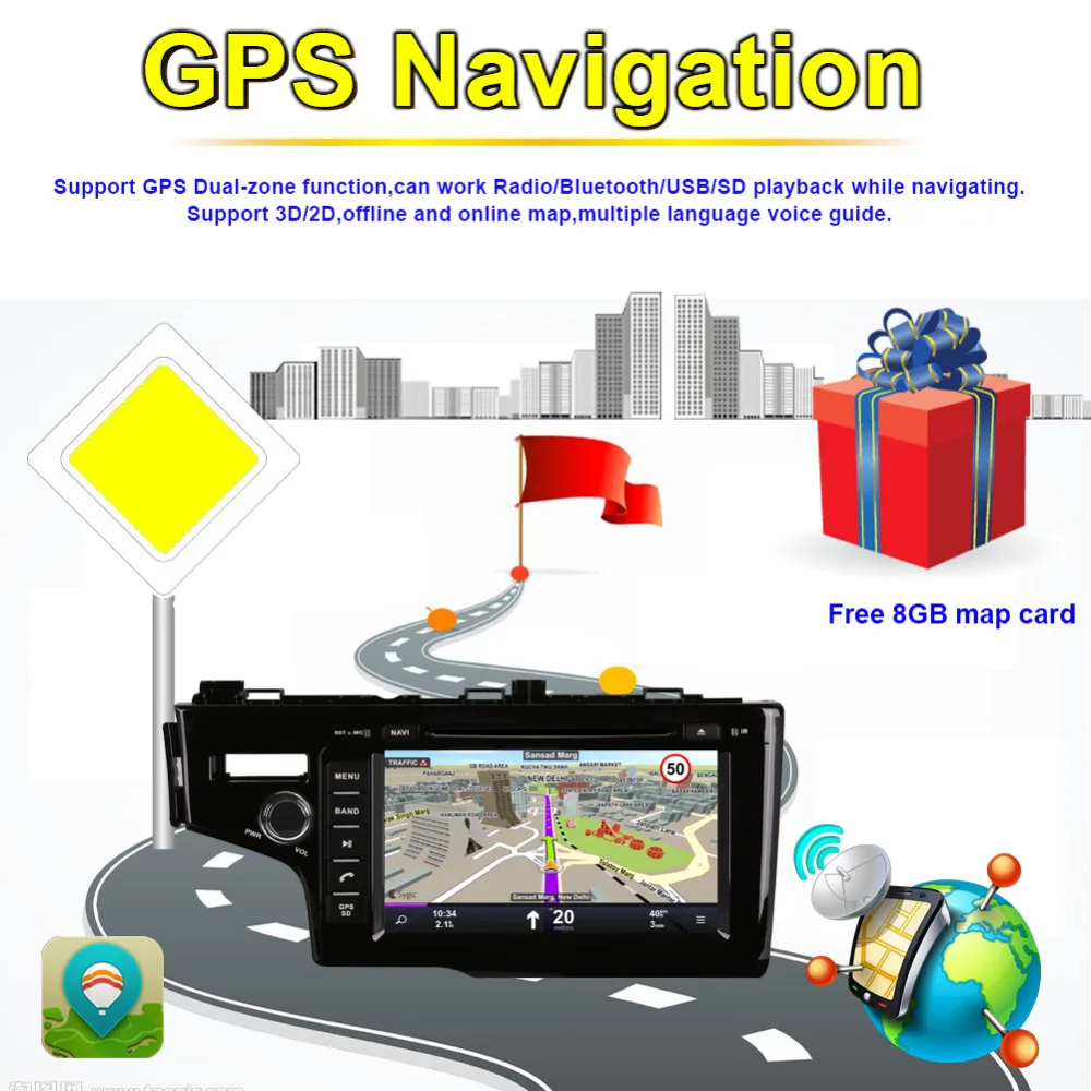 Cheap Android 8.0 Octa Core 4GB+32GB Car PC GPS Head Unit For Honda Fit/Jazz Left Hand Driving 2014- Radio Stereo Bluetooth Video Wifi 6