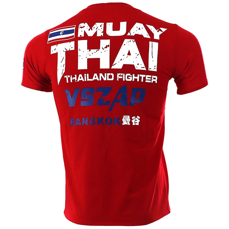 VSZAP Bangkok Red Muay Thai T Shirt Men HommeBoxing MMA T Shirt Gym Tee Shirt Fighting Fighting Martial Arts Fitness Training