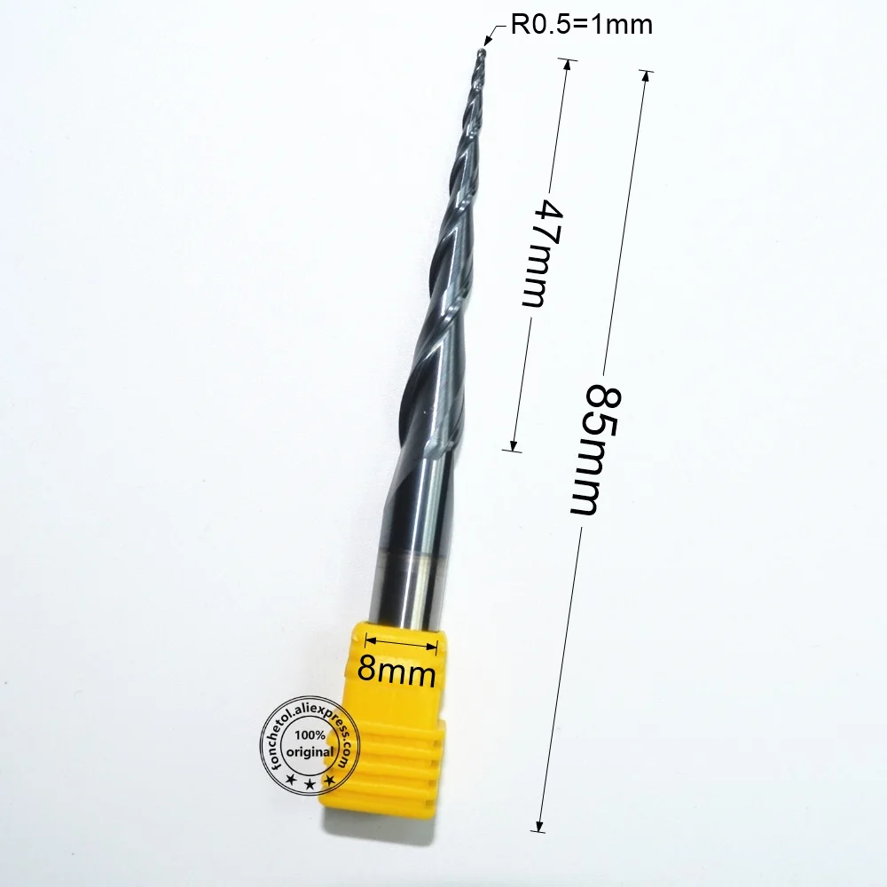 HRC55 solid carbide D8*R0.5*47*85L TiALN Coated Taper Ball Nose End