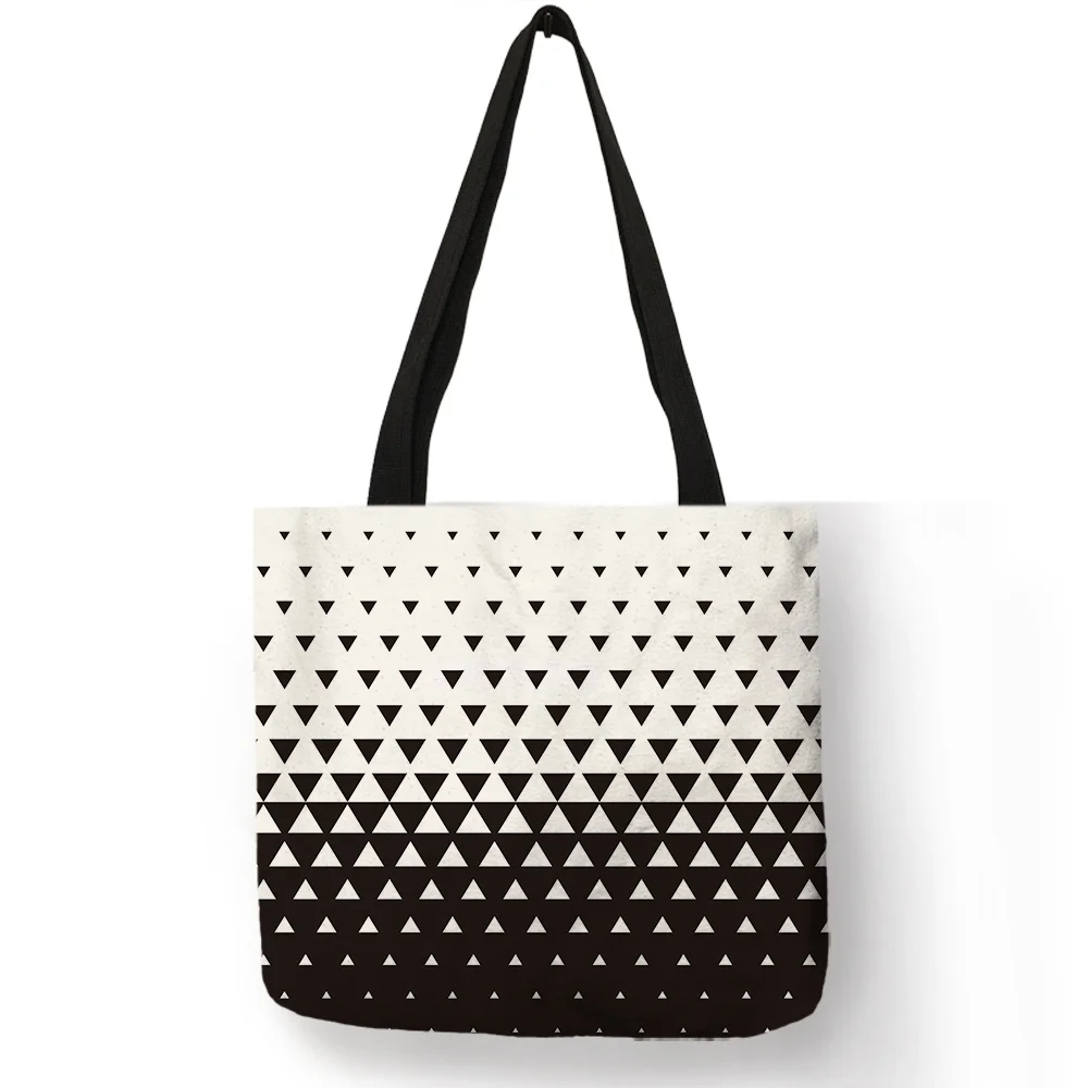 

Vintage Print Large Capacity Female Cloth Bags Irregular Geometry Pattern Handbag Linen Practical Shoulder Bag