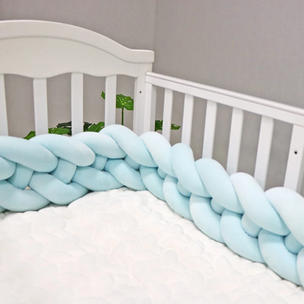 1,5 м защита для детской кровати, бампер для новорожденного, 4 Твиста, чистый хлопок, плетение, плюшевый узел, декор детской кроватки, защита для мяча, украшение для детской комнаты - Цвет: Blue 1 m
