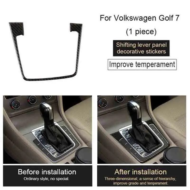 Atreus стайлинга автомобилей углеродного волокна Отделка Декоративные наклейки для Volkswagen VW Golf 7 GTI R GTE GTD MK7 2013- LHD аксессуары - Название цвета: Gears Shift Panel