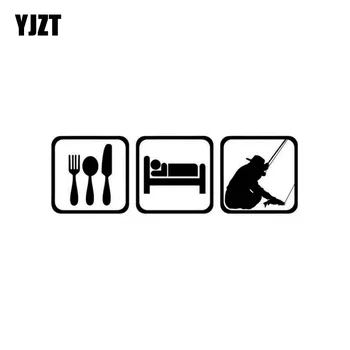 

YJZT 14.7cm*4.6cm EAT SLEEP FLY FISHING Fun Vinyl Car-styling Decals Car Sticker Black Silver C11-0225