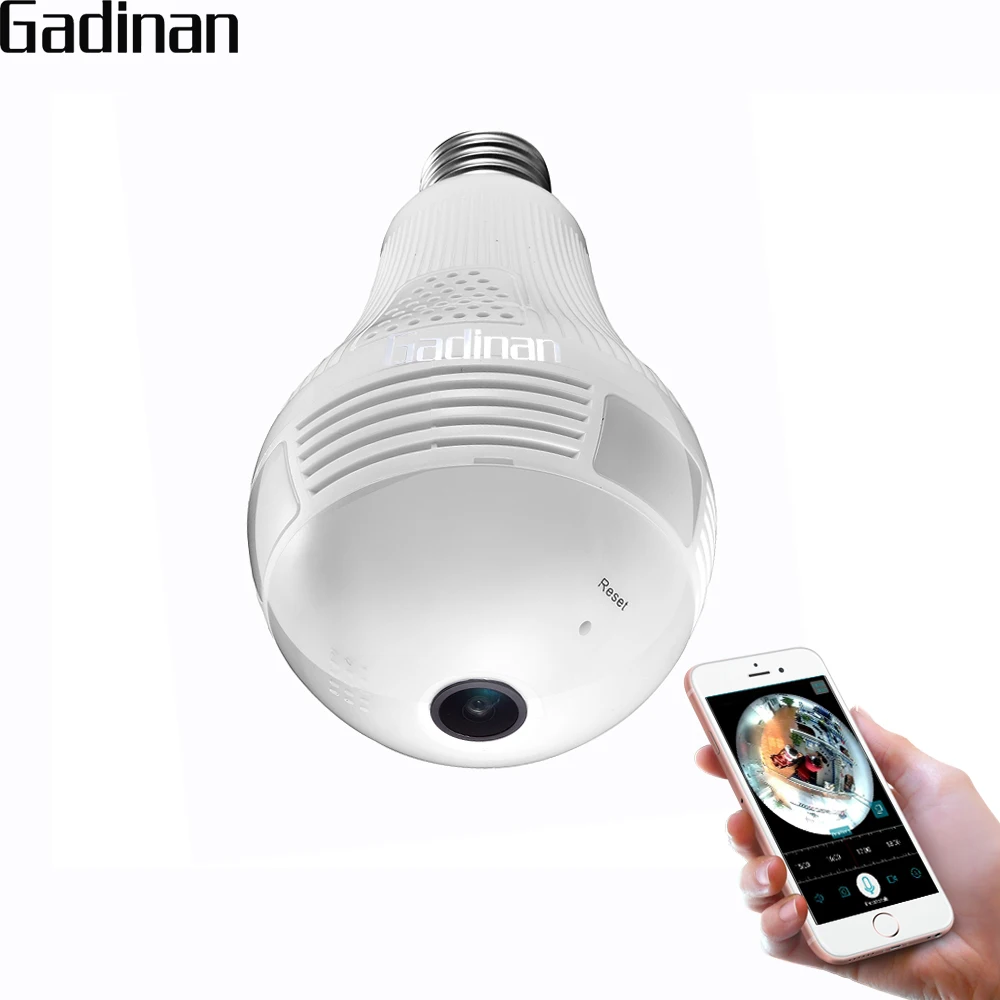 

GADINAN 1080P 2.0MP Night Vision Bulb Light Wireless IP Camera Wi-Fi FishEye 360 degrees CCTV 3D VR AI Panoramic Home Security