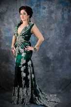 Elegant Abaya in Dubai Muslim Islamic Arabic Kaftans Evening Dresses 2014 Beads Satin Applique Green Long Sleeves