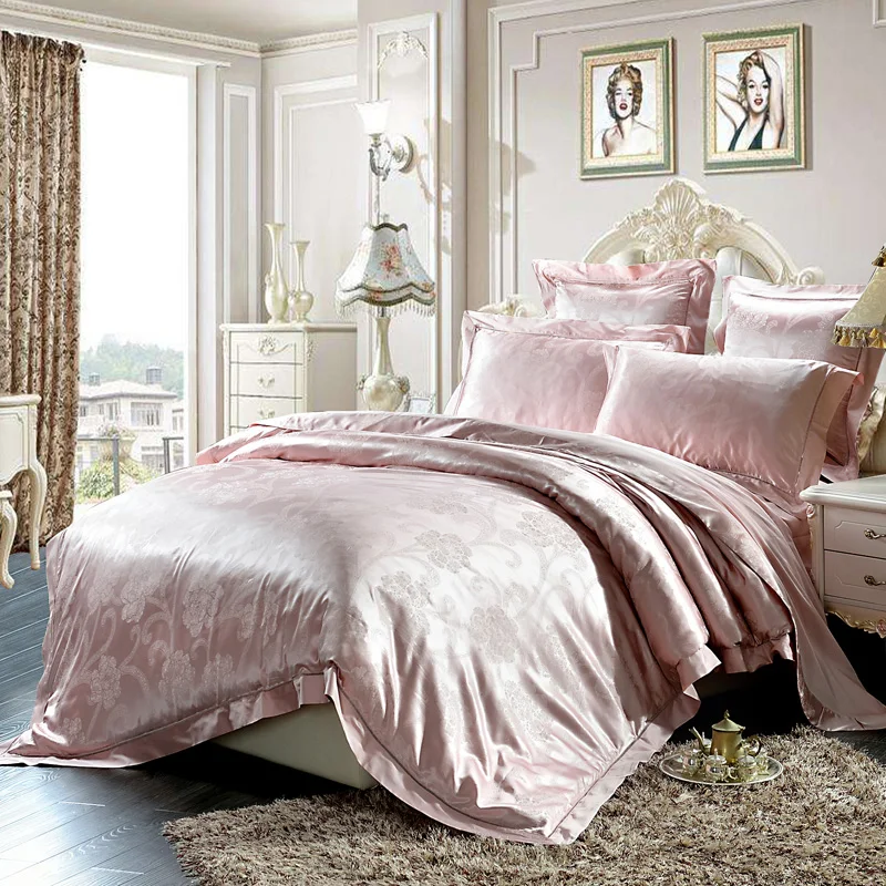 22 Momme التوت الحرير 6 قطع طقم سرير المحكمة الأوروبية نمط الجاكار الغزل مصبوغ تحية الحرير الملك حجم طاقم غرفة نوم المنزل المنسوجات