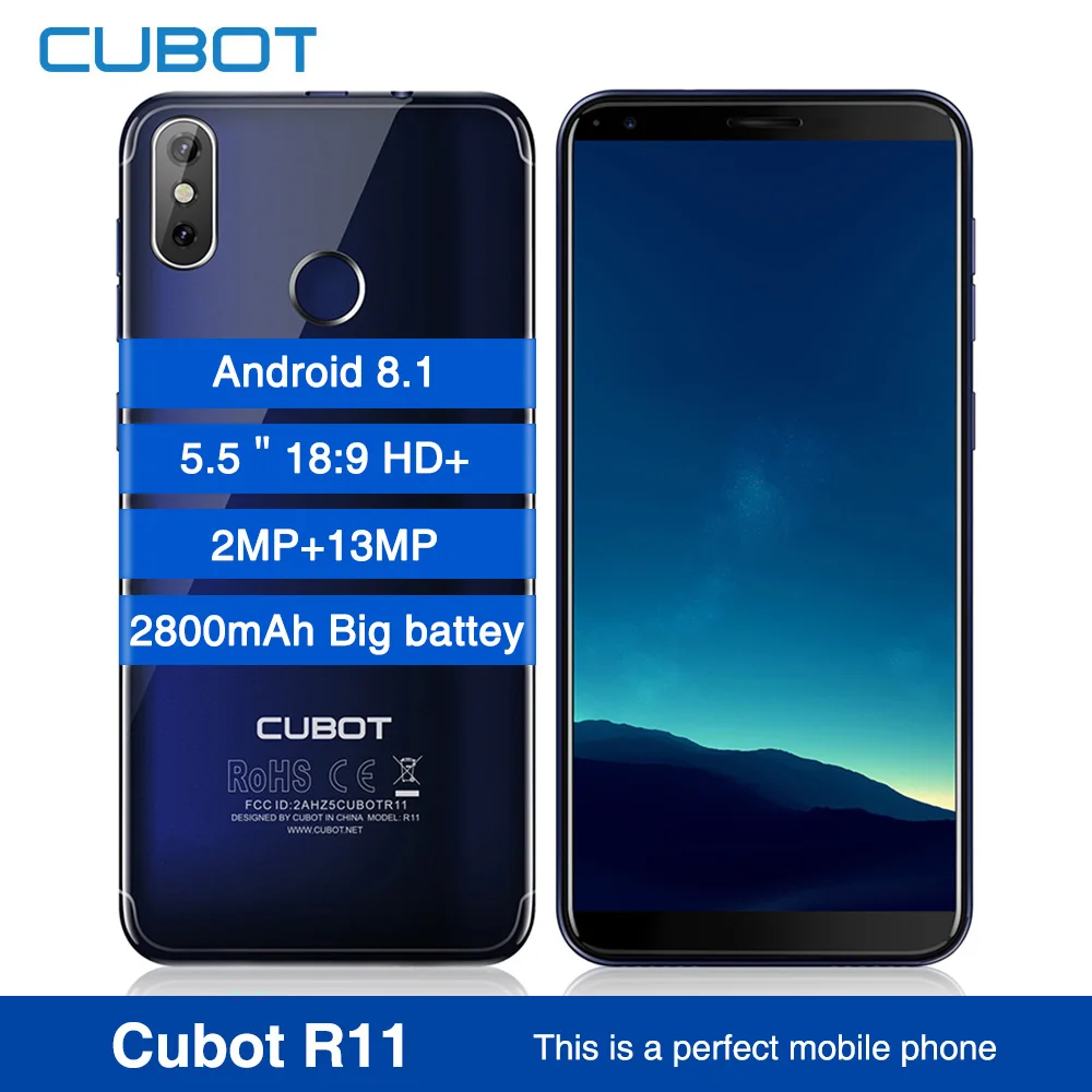 Мобильный телефон Cubot R11 18:9 5 ''с HD экраном Android 8 1 MT6580 2800 мАч большая батарея