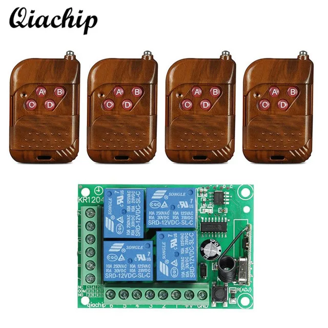 

UniversalQIACHIP 433Mhz DC 12V 4CH Channel RF Relay Wireless Remote Control Switch Receiver Module + RF Remote 433Mhz Transmitte