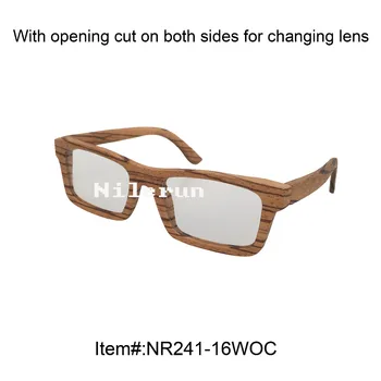 

rectangle zebra wood optical eyeglasses with clear plain lenses and opening cut