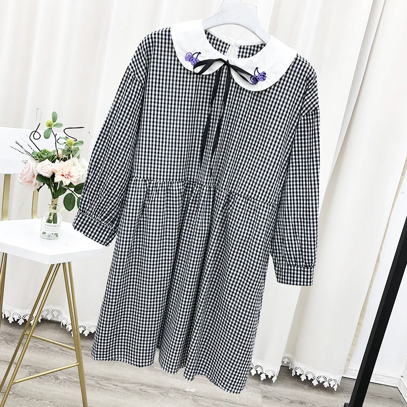 

3s 2019 spring and summer literary small fresh sweet neckline tie doll collar long sleeve dress sgz270 cherry