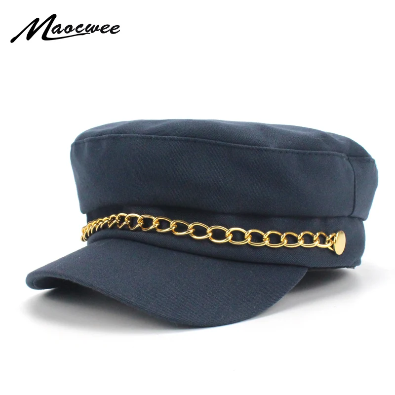 Buy New Fashion Girl Army Hat Cap with Gold Chain Spring Sailor Newsboy Hats