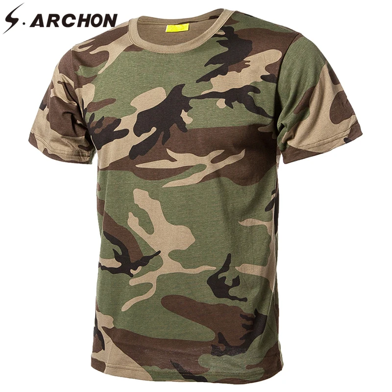 

S.ARCHON Military Camouflage Qucik Dry Cotton T Shirt Men Casual O Neck Tactical T shirt Summer Breathable Short Sleeve Shirt
