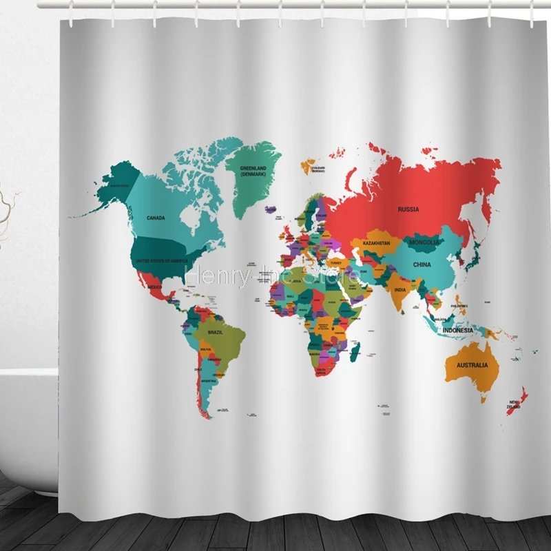 Custom Shower Curtain World Map Design Bathroom Waterproof Mildewproof Polyester Fabric +12