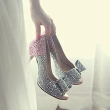 New Free Shipping Woman Silver Sequined Clother Wedding Dress Shoes High-heeled Bridal Shoes Sexy Peep Toe Nightclub Shoes