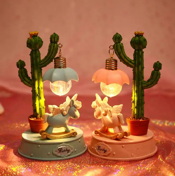 

Nordic ins Sweet Unicorn Nightlight Fashion Cactus Chandelier Girl Room Decoration