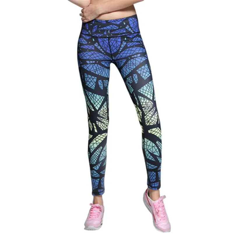 Sexy deportes legging elástico gradiente mujeres deporte Pantalones marca poliéster spandex leggins impresión Leggings colorido ropa k162