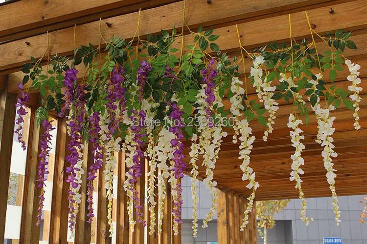Глициния Цветы свадебные искусственные растения стены арки пейзаж Главная Декоративные потолок с искусственными цветами, пластиковые струны