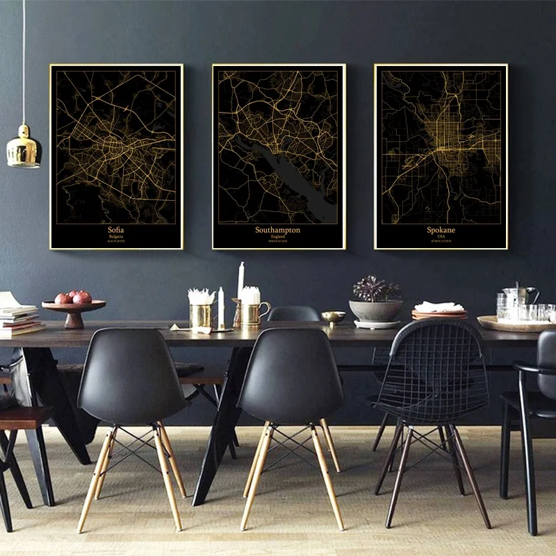

Sofia,Southampton,Spokane,Springfield,St Petersburg,Modern City Gold Map Canvas Art Print Home Room Decor Poster